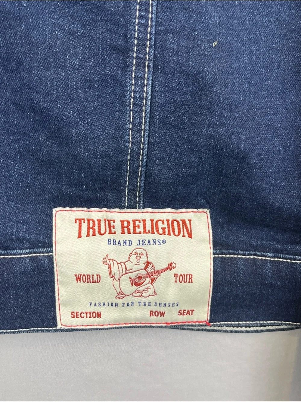 True Religion Denim Jacket Red Ladder Stitch Men’s Large Dark Wash MSRP $184 New